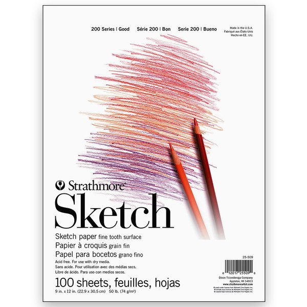 Strathmore 200 Series Sketch Pad, 9x12 inch, 100 Sheets, Tape Bound - Artist Sketchbook for Drawing, Illustration, Art Class Students