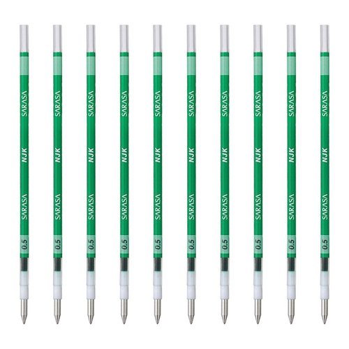 Zebra BRNJK5G Prefer Sarasa NJK-0.5 Ballpoint Pen Refills, Green, 10 Pieces
