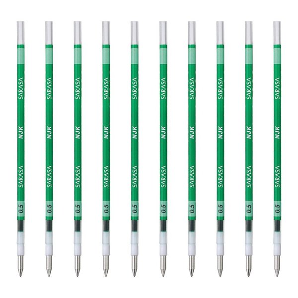 Zebra BRNJK5G Prefer Sarasa NJK-0.5 Ballpoint Pen Refills, Green, 10 Pieces