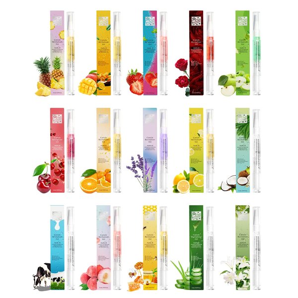 Fokostar Nail & Cuticle Oil Pen 15Pcs Kit Manicure Essentials Strengthening with Different Naturale Scents Salone SPA Hydrating Repair Treatment Supplies