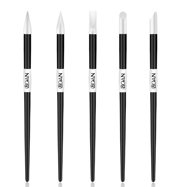 BQAN 5Pcs Nail Art Silicone Pens Nail Art Foil Pen Acrylic Handle Nail Polish Carving Pen Rubber Tip Brushes