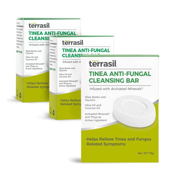 terrasil Tinea Soap for Tinea Versicolor Relief, Soothing Care & Relief of Itchy, Irritated Skin, Dermatologist Tested, Hypoallergenic Approved - Natural Tinea Antifungal Soap Bar (75g 3-Pack)