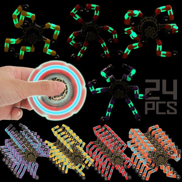 Hanaive 24 Pcs Glow in The Dark Transformable Fingertip Fidget Spinners DIY Deformable Robot Fidget Spinner Toy for Classroom Prize Gift Exchange Party Favor