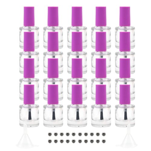 GTHER 20PCS 8ML Empty Nail Polish Bottles, Clear Transparent Glass Refillable Bottles Container with Brush Cap & Funnel & Mixing Balls for Nail Art (Purpel)