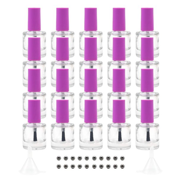 GTHER 20PCS 8ML Empty Nail Polish Bottles, Clear Transparent Glass Refillable Bottles Container with Brush Cap & Funnel & Mixing Balls for Nail Art (Purpel)