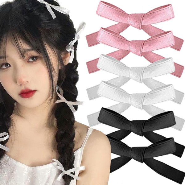6 Pcs Sweet Hair Bows Pink Bow Hair Clips Kawaii White Hair Bow Claw Clips Small Cute Black Bow Hair Clips Solid Color Hair Ribbon Alligator Clips for Women Girls Hair Accessories Bowknot Hair Clip