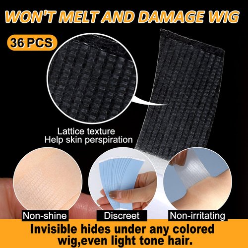 BEEOS Ultra Hold Toupee Tape 36 Pieces, Non-Melting No Residue Sweating Grid Design Waterproof Blue Double Sided Invisible Tape Strips for Wig