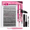 𝐏𝐑𝐎 DIY Lash Extension Kit 280pcs Lash Clusters D Curl Eyelash Extension Kit Individual Lashes with Lash Bond and Seal Lash Remover Lash Applicator Easy to Apply at Home(50D-9-16mix Kit)
