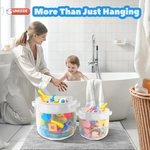 UNEEDE 2Pcak Bath Toy Organizer,Big Capacity Bathtub Toy Storage Organizer,Quick Access Bath Toy Holder For Bathtub,Baby Organizer And Storage,Quick Dry Baby Bath Toy Storage For Tub,Mesh Shower Caddy