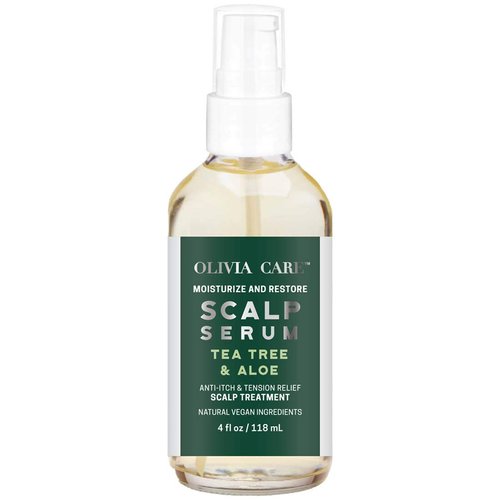 Olivia Care Tea-Tree & Aloe Hair Scalp Serum Natural & Vegan Ingredients - Moisturize &, Anti-Itch Hair & Scalp Treatment - Stimulate Growth & Repair Hair Damage - 4 FL OZ