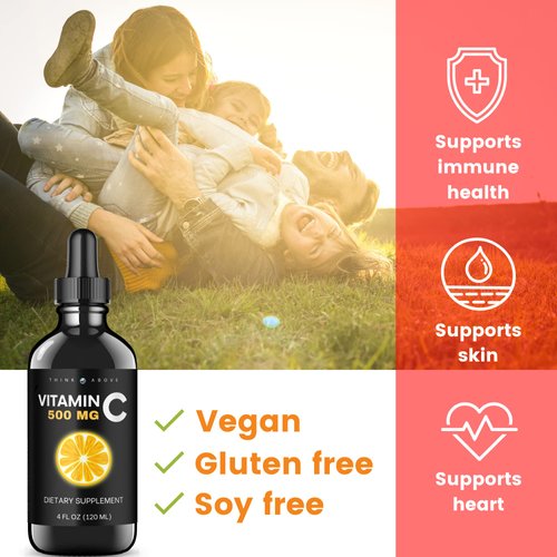 Think Above Liquid Vitamin C - High Dose - Vitamin C Drops - for Adults and Kids - 500 mg - Liquid VIT C - Non GMO - Vitamin C Liquid Supplement (4 fl oz 120 ml)