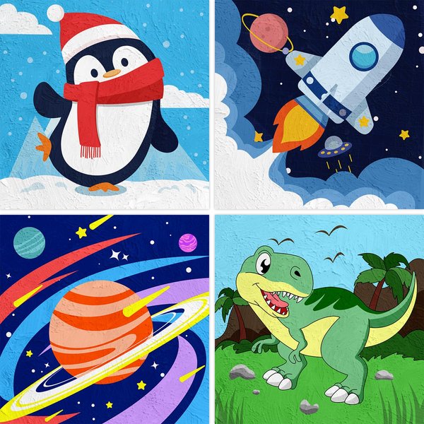 QEUOYSS 4 Paint by Numbers for Kids Ages 8-12 DIY Paint Set for Girls Boys Adults Beginner Crafts for Girls Ages 4-8 Acrylic Oil Painting by Number Kits Perfect for Gift Decor 8"x8" (4 Pack boy)