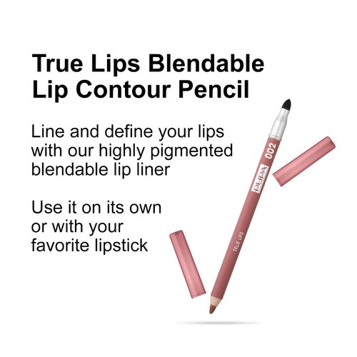 Pupa Milano True Lips Blendable Lip Liner - Dual-Ended Matte Lining Color and Brush - Light and Creamy, Hydrating, High Pigment, Smudge Proof Formula - Paraben Free - 002 Tea Rose - 0.042 oz