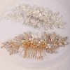 Missgrace Bride Wedding Crystal Pearl Leaf Hair Comb Silver Gold Bridal Hair Pieces Rhinestone Bridal Hair Clip Flower Hair Side Combs Wedding Hair Accessories for Brides Women (Silver)