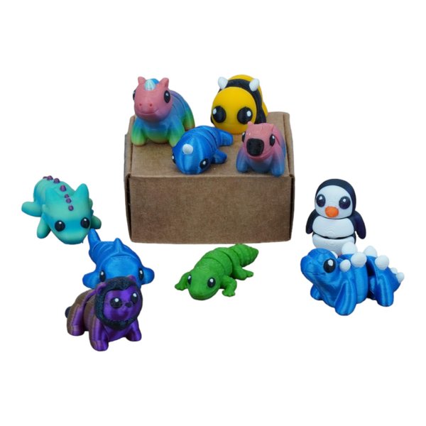 Articulating Mini Animal Fidget Toy Mystery Pack | Cute 3D Printed Desk Toy for Stress Relief | Eco-Friendly | Made in USA (10 Pack)