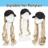 SEGO Baseball Cap with Hair Extensions for Women Adjustable Hat with Hair Attached Synthetic Long Wavy Wig with Black Hat Stylable for Pigtail Ponytail 16 Inch Sandy Blonde&Bleach Blonde 290g