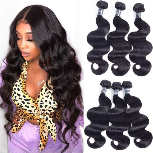 Amella Hair 8A Body Wave Human Hair Bundles 100% Unprocessed Virgin Brazilian Human Hair Brazilian Body Wave 3 Bundles Hair Extensions(14 16 16) Natural Black