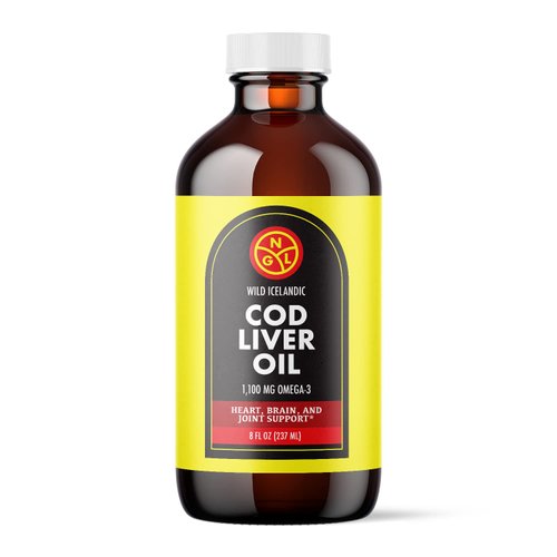 NGL Pure Cod Liver Oil - Wild Icelandic - 1,100 mg Omega-3 + Natural Vitamin A & D - Heart and Brain Health, Joint Support 8 Fl Oz