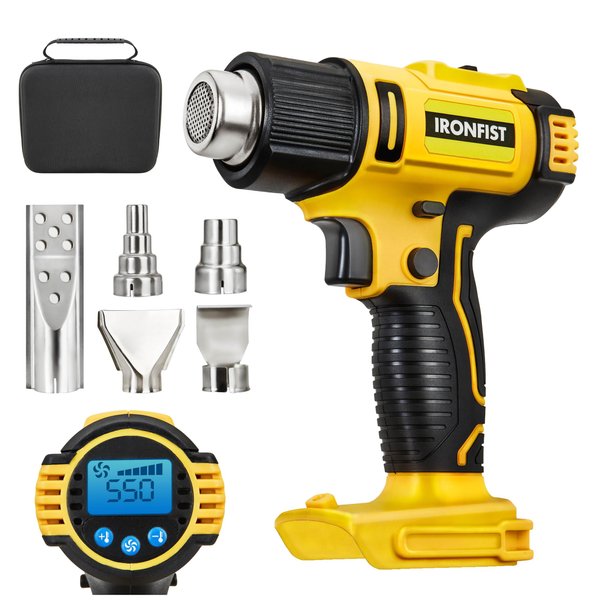 IRONFIST Heat Gun Cordless Welding Hot Air Gun with Digital Display 2-Temp Setting 50℃ to 550℃ & 6 Gear Wind Speed Adjustable Compatible with DEWALT Battery (Battery NOT Included)