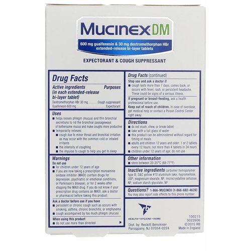 Mucinex 05620 DM Expectorant and Cough Suppressant, 20 Tablets/Box