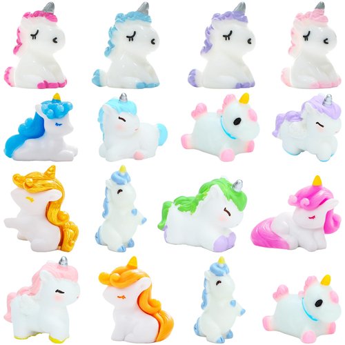 ONEST 16 Pieces Mini Unicorn Figurines Resin Garden Miniature Landscape Unicorn Cake Toppers Miniature Cute Cartoon Unicorn Crafts Ornament for Cake Garden Home Party Decoration