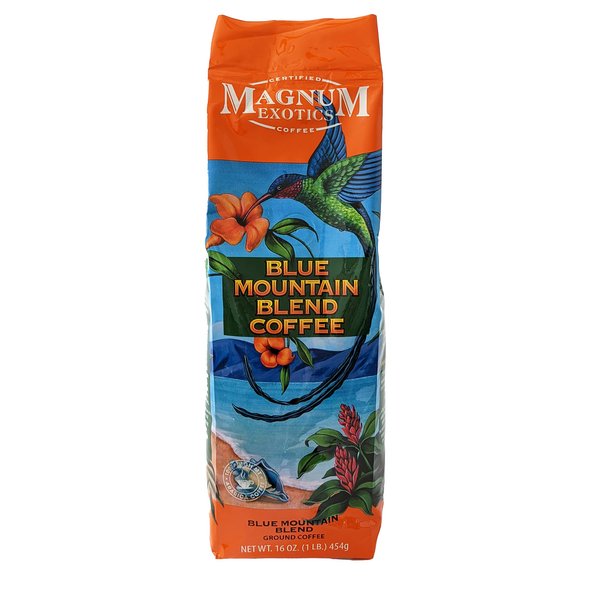 Magnum Exotics Coffee, Blue Mountain Coffee Blend - Medium-Light Roast, Ground Coffee, Made from 100% Arabica Bean Coffee, Rich & Smooth Flavor, Fresh Roast - Blue Mountain Blend, 1 Lb (Pack of 1)