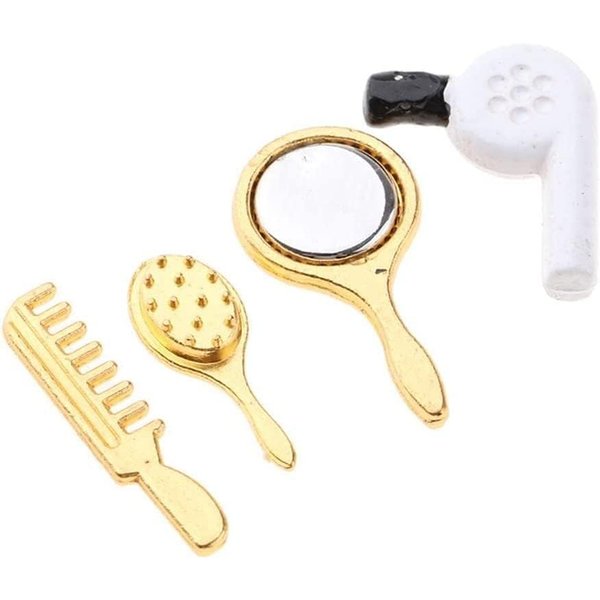 4Pcs Miniature Comb Hair Dryer Mirror Makeup Set /12 Dollhouse Decorations Accessories