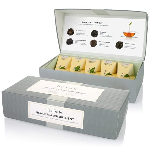 Tea Forte Assorted Black Tea, Petite Presentation Box Tea Sampler Gift Set with 10 Handcrafted Pyramid Tea Infusers