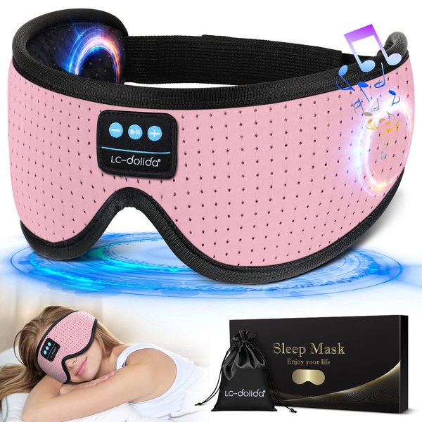 Sleep Headphones, White Noise Bluetooth Sleep Mask,3D Breathable Wireless Sleep Mask with Timer for Side Sleepers Travel Relaxation, Meditation, Cool Gadgets for Women Man (Pink)