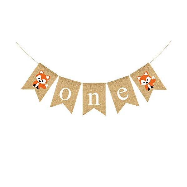 Woodland Fox Baby 1st Birthday Banner,Jute Burlap Animal ONE High Chair Banner for Boys Girls First Birthday Party Decorations Supplies