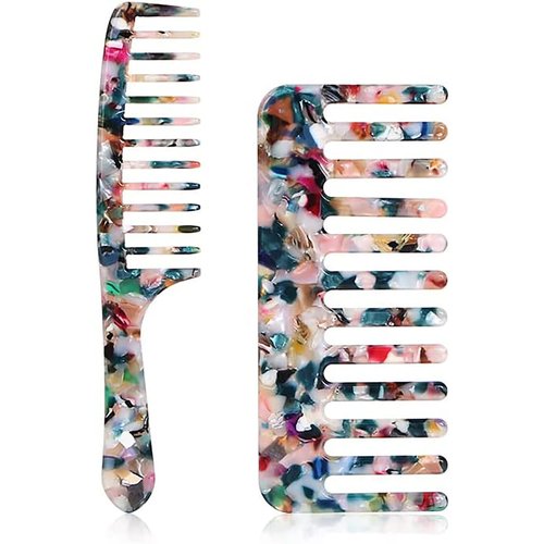 Zhailyn Wide Tooth Comb,Tortoise Wide Comb,Cellulose Acetate Round Tooth Comb for Wet Hair French Hair Tangle Comb Anti-static Anti-knot for Long, Short Hair, Curly and Straight Hair (2 Pcs)