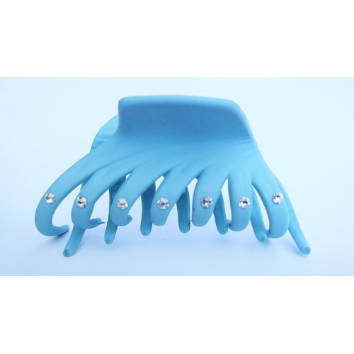 Generic Sky blue hair claw clip with crystals for fine thin hair (Crystal choice: No crystals), 1 Count (Pack of 1)