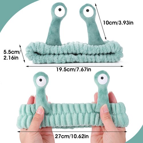 Molain Face Wash Headband, Palm and Snail Spa Hair Bands Makeup Headbands Women Cartoon Cute Coral Fleece Elastic Headband Creative Hair Accessories for Washing Face Shower Sports Beauty Skincare (Green)