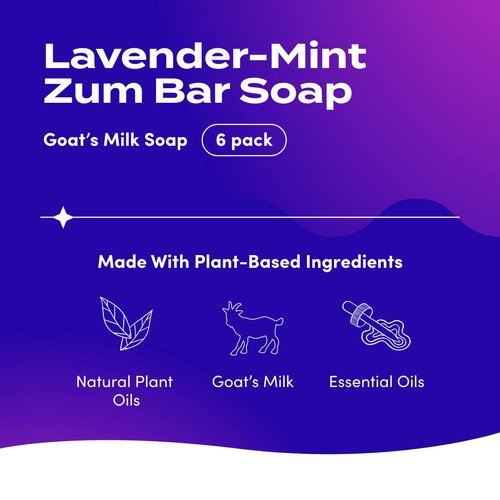 Zum Indigo Wild Goat's Milk Soap Bar - Bar Soap for Hands & Body Made with Essential Oils - 3 oz - Lavender-Mint (6 Pack)