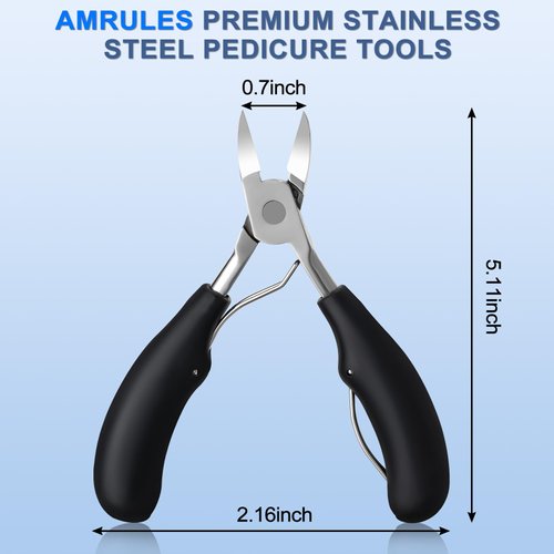 Amrules Toenail Clippers, Professional ingrown toenail Tools, Nail Treatment Foot Tool for Thick & Ingrown Toenails, Stainless Steel Pedicure Tools with Sharp Curved Blade for Men Women & Seniors