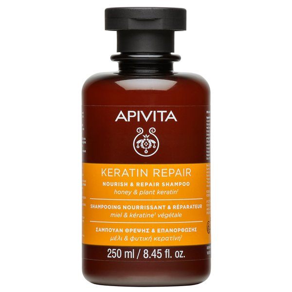 APIVITA Keratin Nourish & Repair Shampoo for Dry, Damaged Hair - Deep Nutrition, Frizz Control, Split Ends Prevention - Infused with Plant Keratin, Honey, Panthenol & Algae Oil, 8.45 Fl Oz