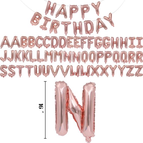 65Pcs Happy Birthday Balloons Set 2 Set Rose Gold Alphabet A-Z Letter Balloons 16in Balloon Foil Letter Decorations Party Decor Rose Gold Letter Balloons Alphabet A-Z Party Supplies