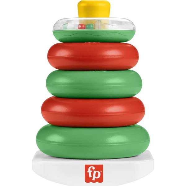 Fisher-Price Baby Stacking Toy Holiday Rock-A-Stack with 5 Rings and Bat-at Rocker Base for Ages 6+ Months, Red & Green