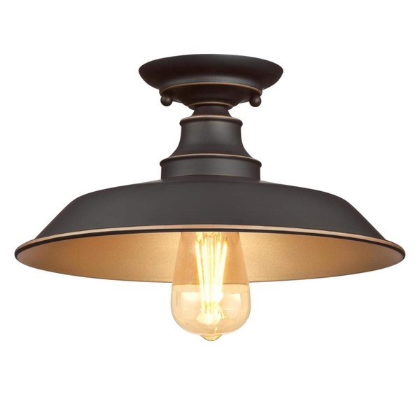 Westinghouse Lighting 6370300 Iron Hill 12-Inch, One-Light Indoor Semi Flush Mount Ceiling Light, Oil Rubbed Bronze Finish with Highlights