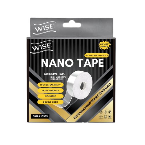 Wise Nano Double Sided Tape – Heavy Duty, Reusable, Washable, Strong Adhesive Gel Grip for Walls, Carpets, Home, Office, Removable Mounting Tape – 1.18" x 120"