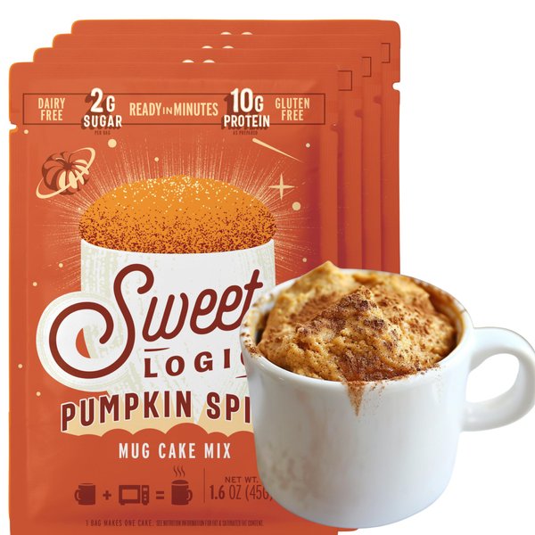 SWEET LOGIC Keto Dessert Mug Cake Mixes - Refined Sugar Free Gluten Free Keto Snack - 4 Keto Mug Cake Mixes - Pumpkin Spice - Diabetic Friendly Keto Sweets and Treats