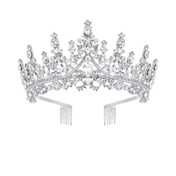 Tiaras for Women Crystal Queen Crowns Rhinestone Princess for Girl Bride Wedding Hair Accessories for Bridal Birthday Party Christmas(Silver Combs)
