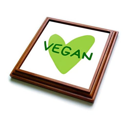 8x8 Trivet with 6x6 Ceramic Tile - Vegan Heart Funny Gift for a Vegan Friend 3dRose - Rosette - Vegan