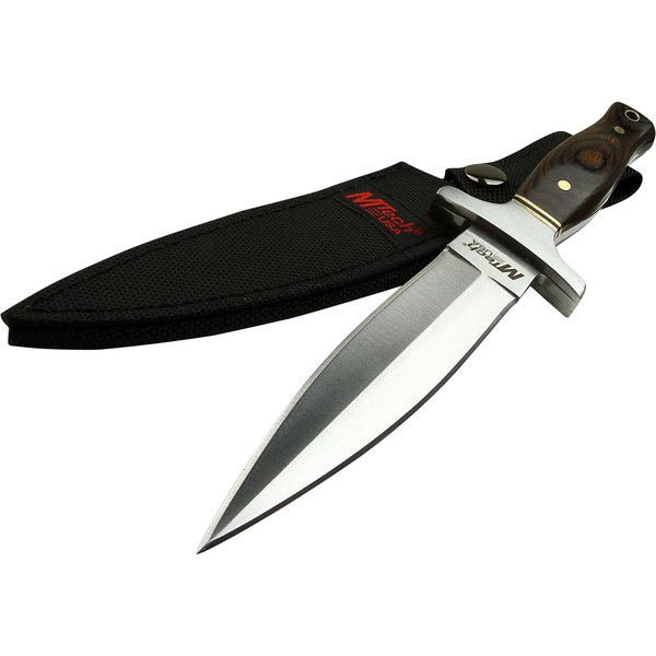 MTech USA – Fixed Blade Knife – Satin Finish Stainless Steel Blade, Brown Wood Handle with Stainless Steel Bolster, Includes Nylon Sheath - Hunting, Camping, Survival, Tactical – MT-20-03
