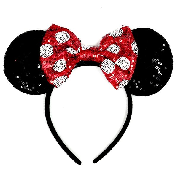 ASHONE Mouse Ears Headbands for Women Groups Mouse Ears Shiny Bows for Birthday Themed Events Accessories Party (Red Bow, One Size)