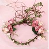 LLinfflr Vine Flower Crown Boho Flower Headband Hair Wreath Floral Halo Headpiece with Ribbon Wedding Party Photos Pink