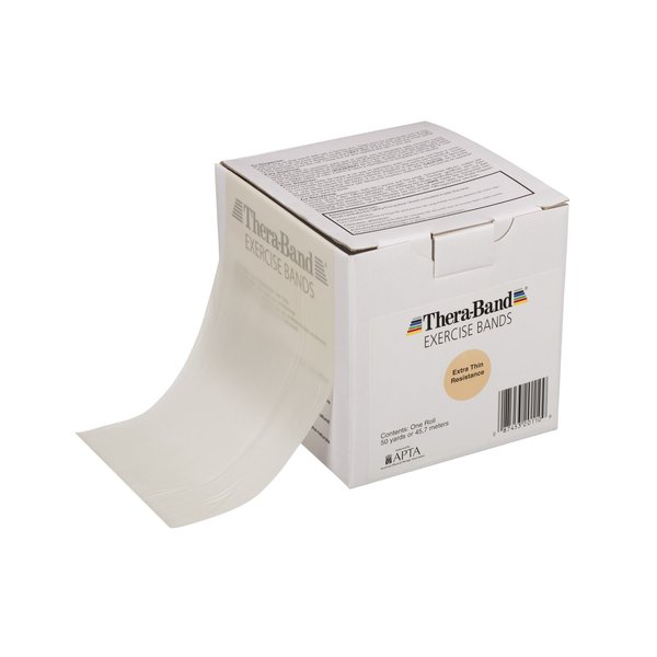 THERABAND Resistance Bands, 50 Yard Roll Professional Latex Elastic Band For Upper & Lower Body & Core Exercise, Physical Therapy, Pilates, At-Home Workouts, & Rehab, Tan, Extra Thin, Beginner Level 1