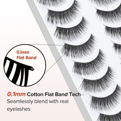 False Eyelashes Cat Eye Lashes Wispy 15mm Strip Eyelashes Thin Band Natural Lashes Fluffy Eyelashes Siligli Lashes Pack Fake Lashes 3D Volume Curly Eyelash 10 Pair