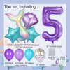 MSMANCY Mermaid Birthday Decorations for Girls, 25pcs Mermaid Party Supplies Set with Mermaid Tail, Shell, Star, Latex Balloons and Number 5 Balloon for 5th Mermaid Party Decorations (Number 5)