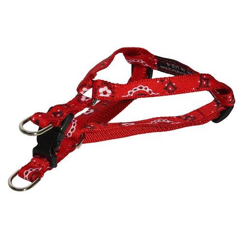 XSmall Red Bandana Dog Harness: 1/2" wide, Adjusts 8-16" - Made in USA.